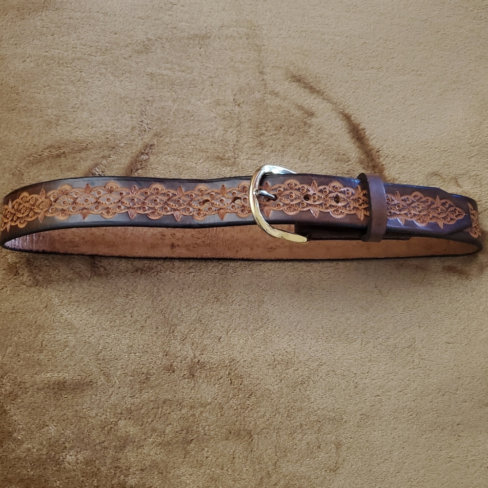 Brown and Tan Women's Genuine Leather Belt Boho Western Vibe Solid Brass Buckle
